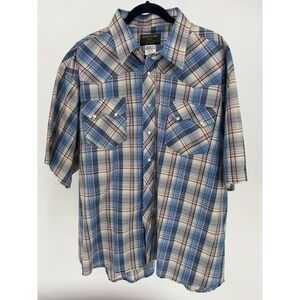 Rustler by Wrangler Men's 3XL Plaid Western Shirt‎ Short Sleeve Snap Button